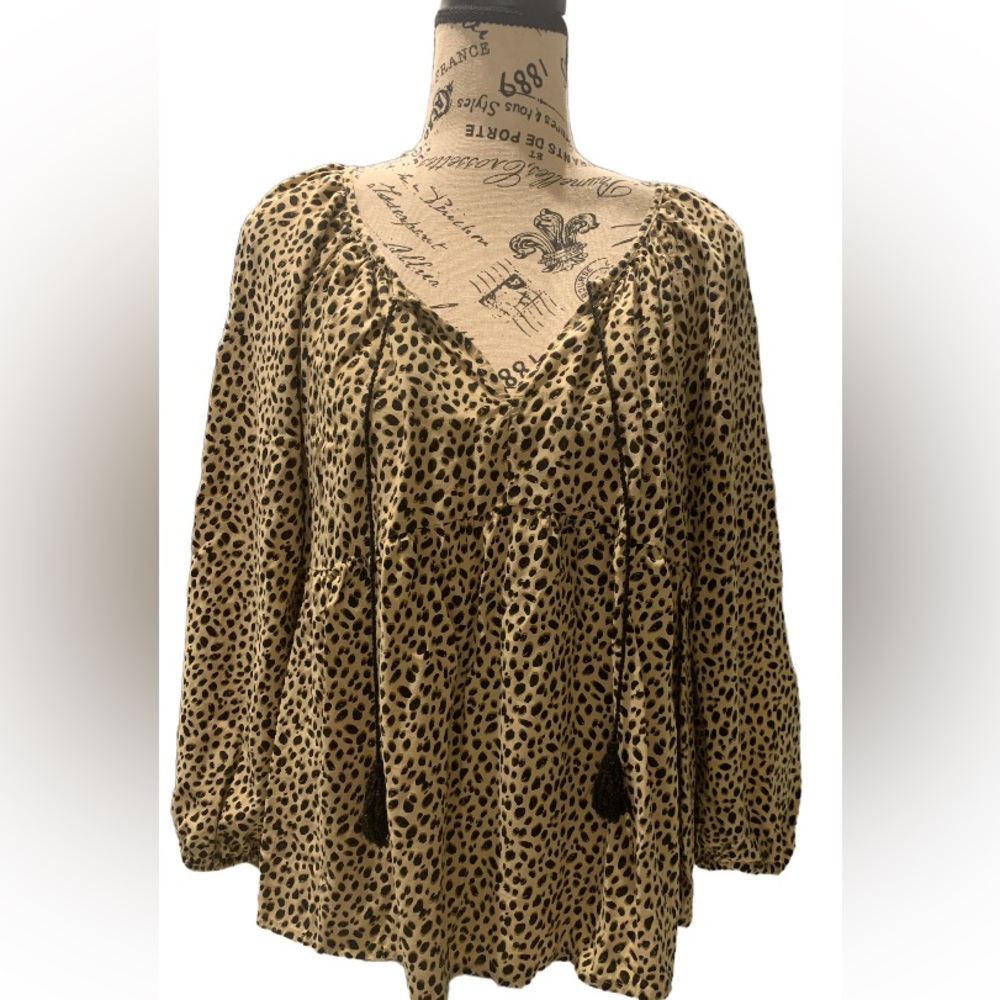 Babydoll Animal Print Blouse with Tie Accent